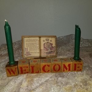 "Welcome" Wooden Blocks w/Candle holder